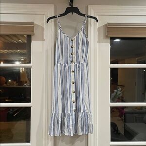 Beachy Striped Button-Down Dress with Ruffle Hem